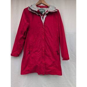 LL Bean Womens Hooded Rain Coat Sz PM Red Gore Tex Full Zip Long Lightweight